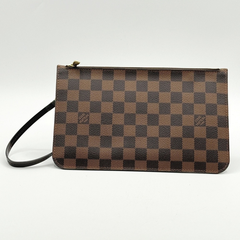 Louis Vuitton DAMIER Ebene Neverfull MM Pochette Wristlet Red Interior (6"x9.5") - Picture 1 of 11